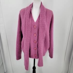 Venesha Angora Sweater Womens Medium Pink Lined Detachable Scarf Vintage